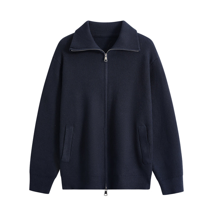 Herren Strick-Zipjacke mit Stehkragen, gerippter Struktur und Oversized-Schnitt Drune
