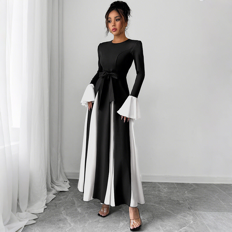 Damen Elegantes Maxikleid mit Rüschendetails und Taillengürtel Drune