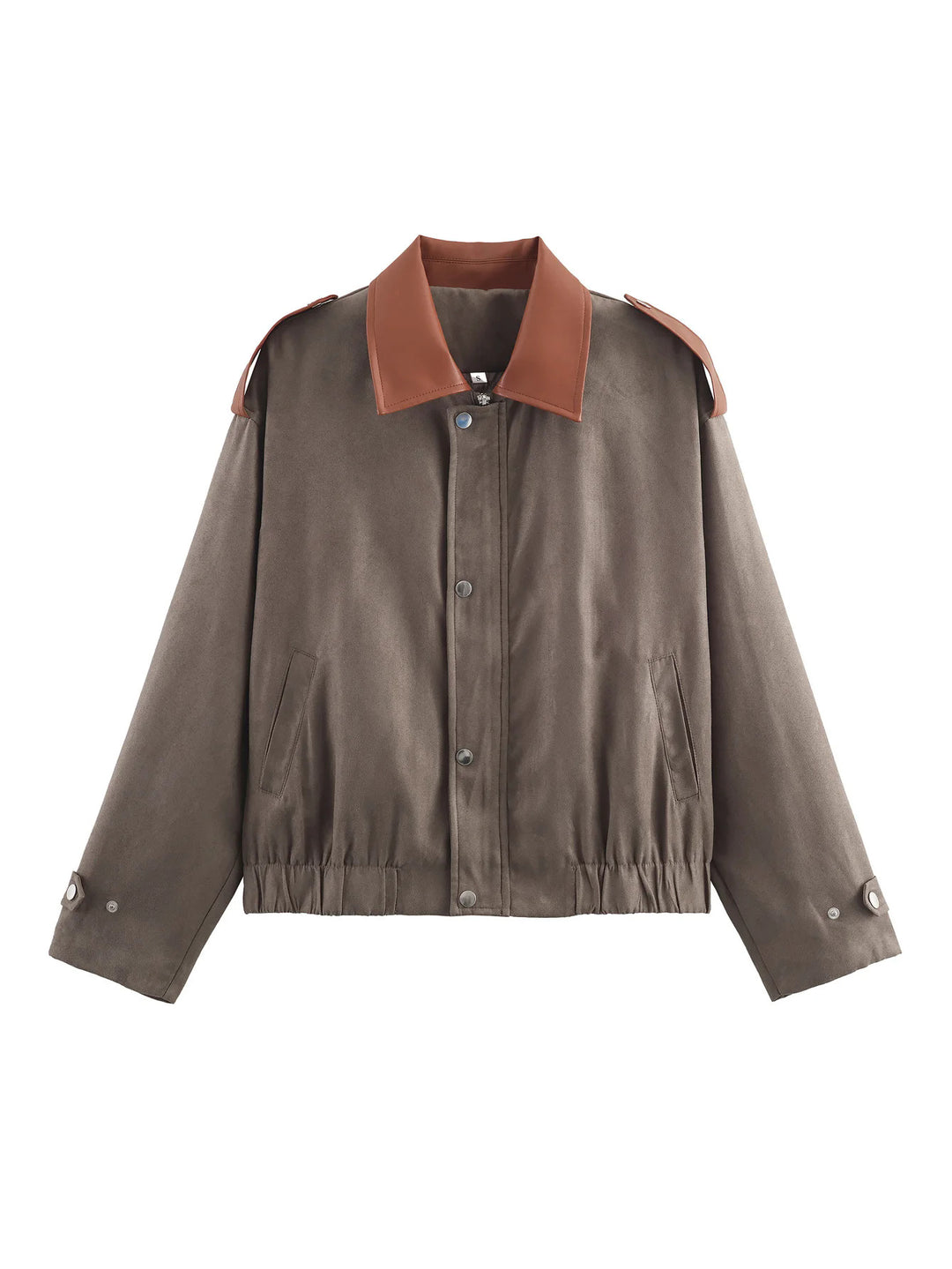 Damen nan oversized Kurzjacke mit kontrastkragen, Schulterpatten und elastischem Taillenzug Drune