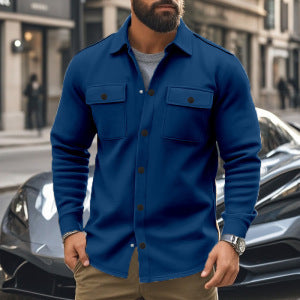 Herren nan modische Overshirt-Jacke in Filzoptik mit aufgesetzten Brusttaschen und sichtbarer Druckknopfleiste Drune