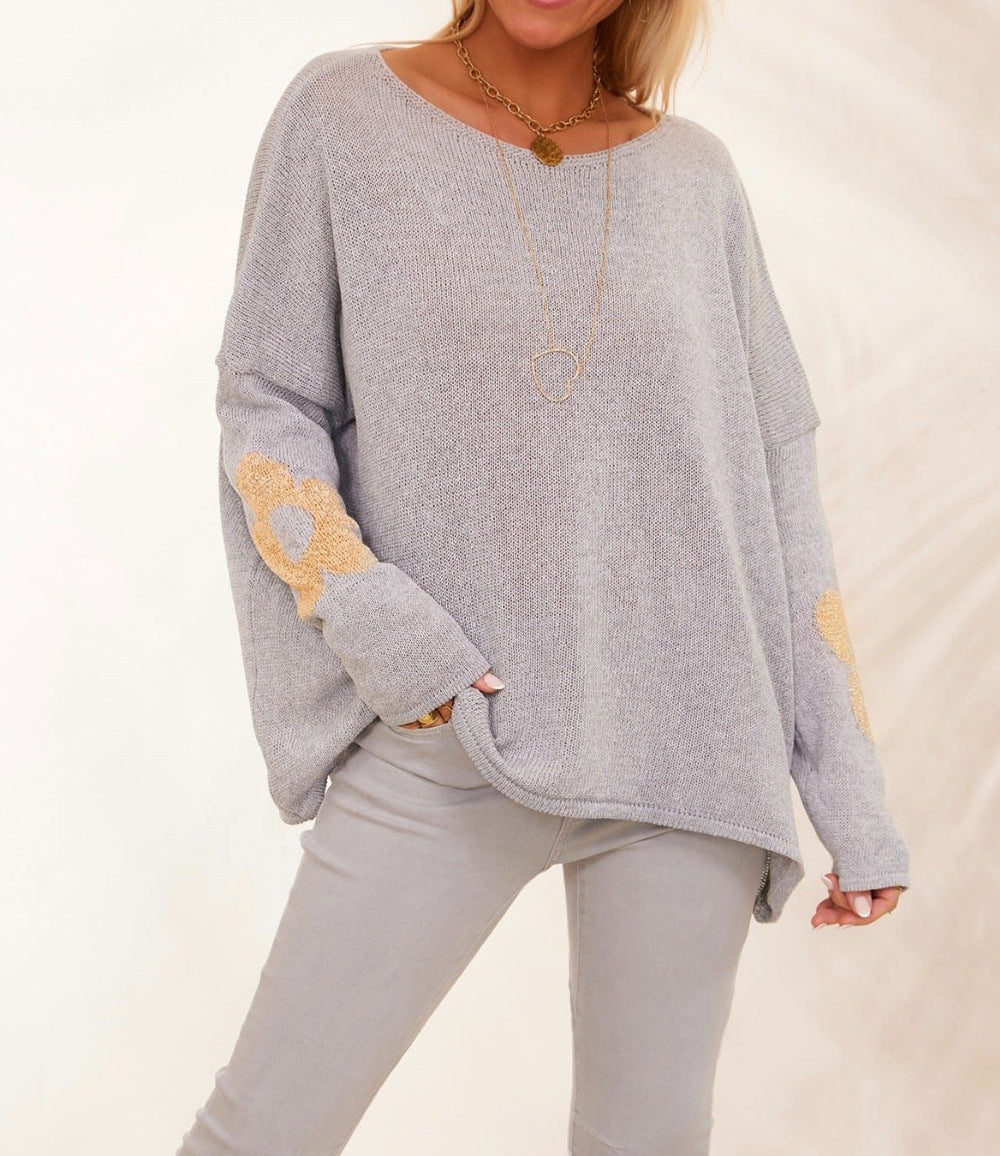 Damen modischer Strickpullover mit floralen Applikationen Drune