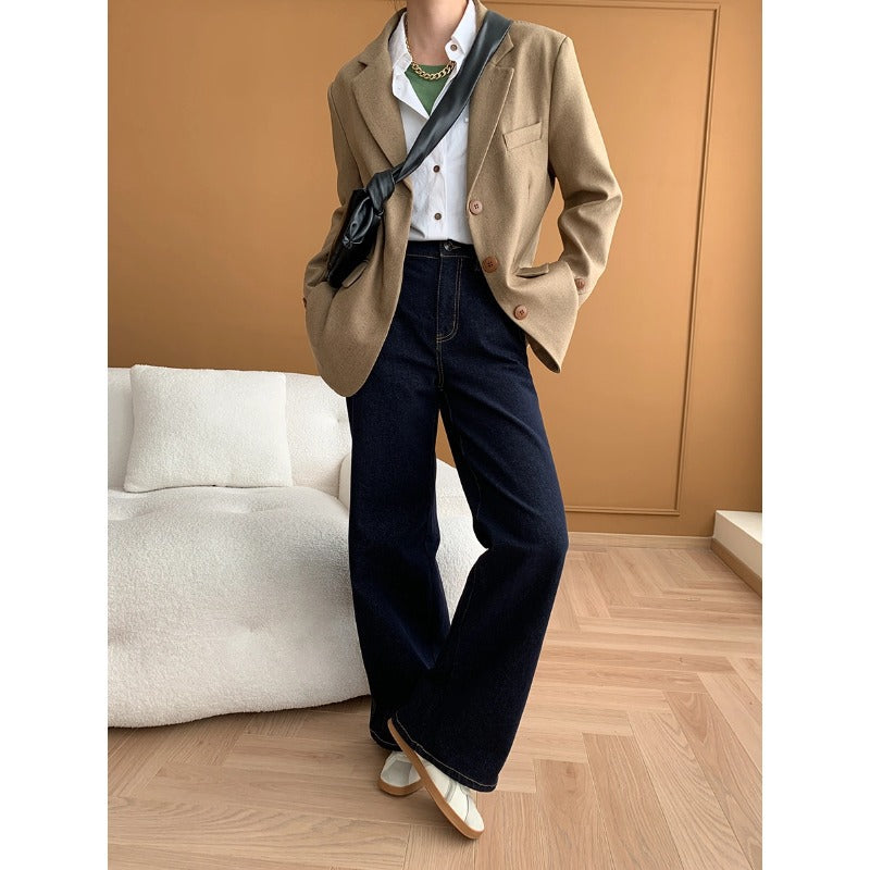 Damen elegante und weite Jeans mit hohem Bund Drune