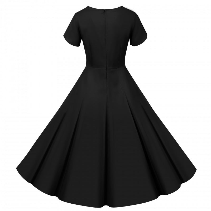 Damen Swingkleid mit knöpfbarem V-Ausschnitt und weit schwingendem Rock Drune