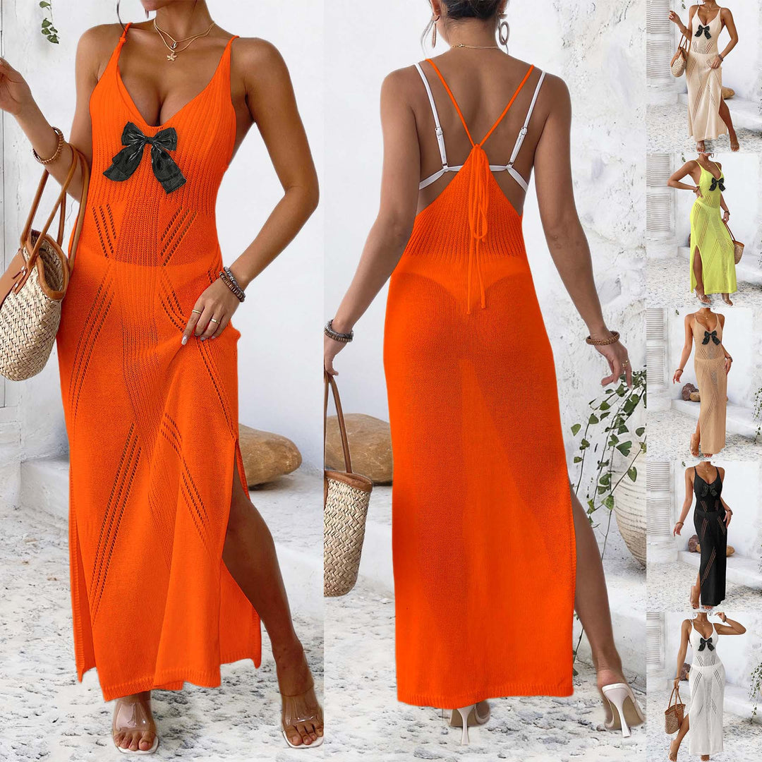 Damen HäkelMaxikleid mit eleganter Schleifenapplikation Drune