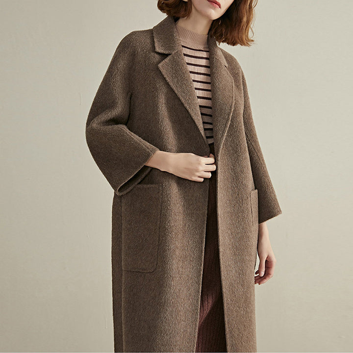 Damen Modischer Wollmantel mit Taillengürtel Drune