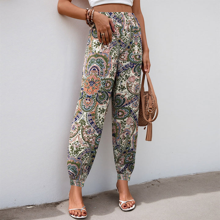 Damen Palazzo-Hose mit floralem Muster und elastischem Bund Drune