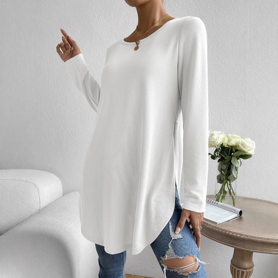 Damen Oversize Longline Feinstrick-Tunika mit Rundhalsausschnitt Drune