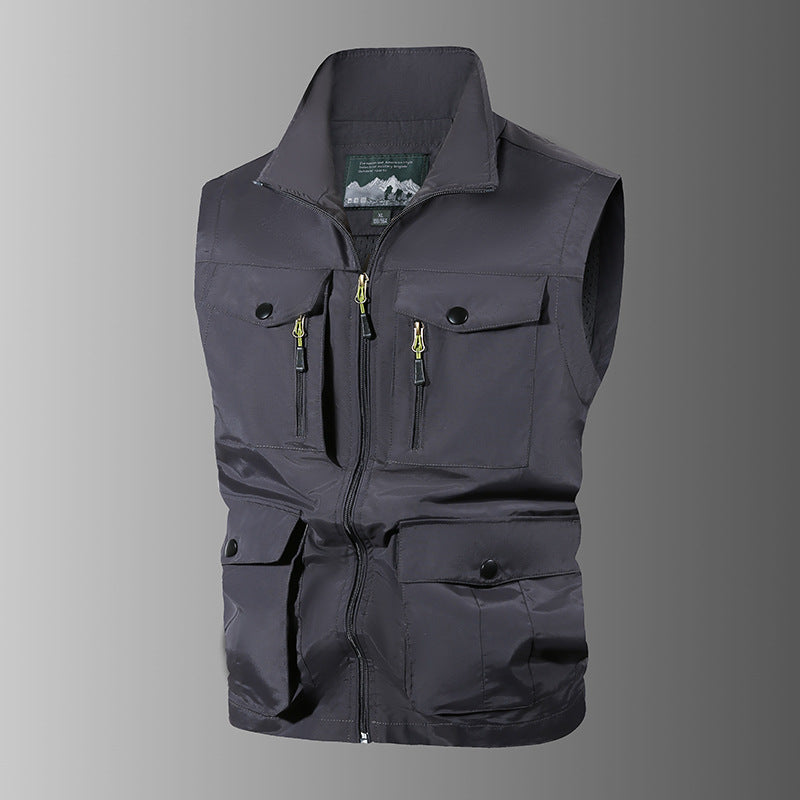 Herren Multifunktions-Outdoorweste mit Mehrfachtaschen und Stehkragen Drune