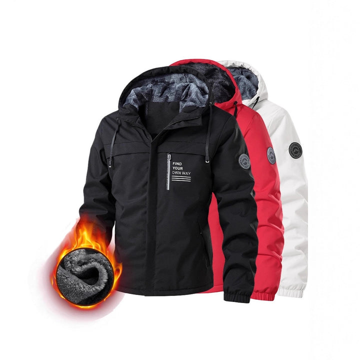 Herren Wetterfeste Kapuzenjacke mit wärmendem Teddyfleece-Inlay und verdecktem Frontreißverschluss Drune