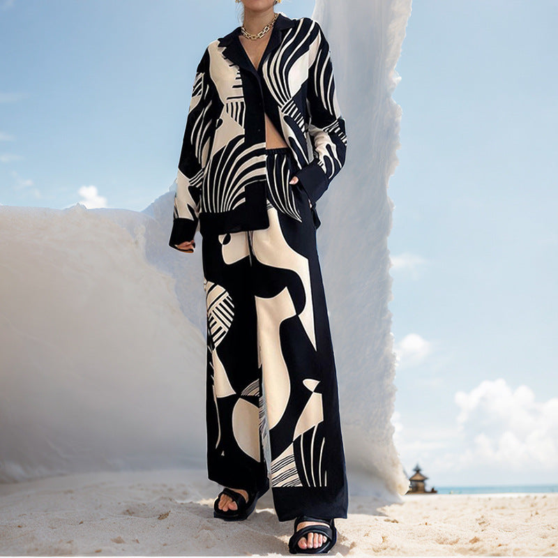 Damen Elegantes Lounge-Set mit artsy Motiv und weitem Schnitt Drune