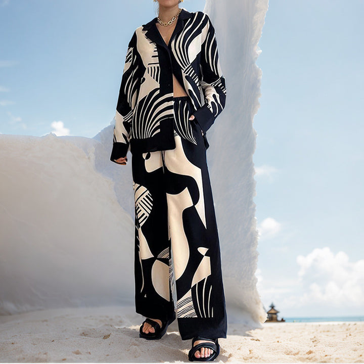 Damen Elegantes Lounge-Set mit artsy Motiv und weitem Schnitt Drune