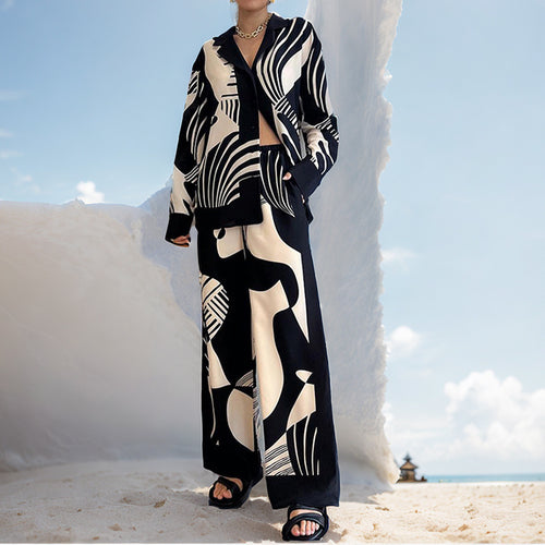 Damen Elegantes Lounge-Set mit artsy Motiv und weitem Schnitt Drune