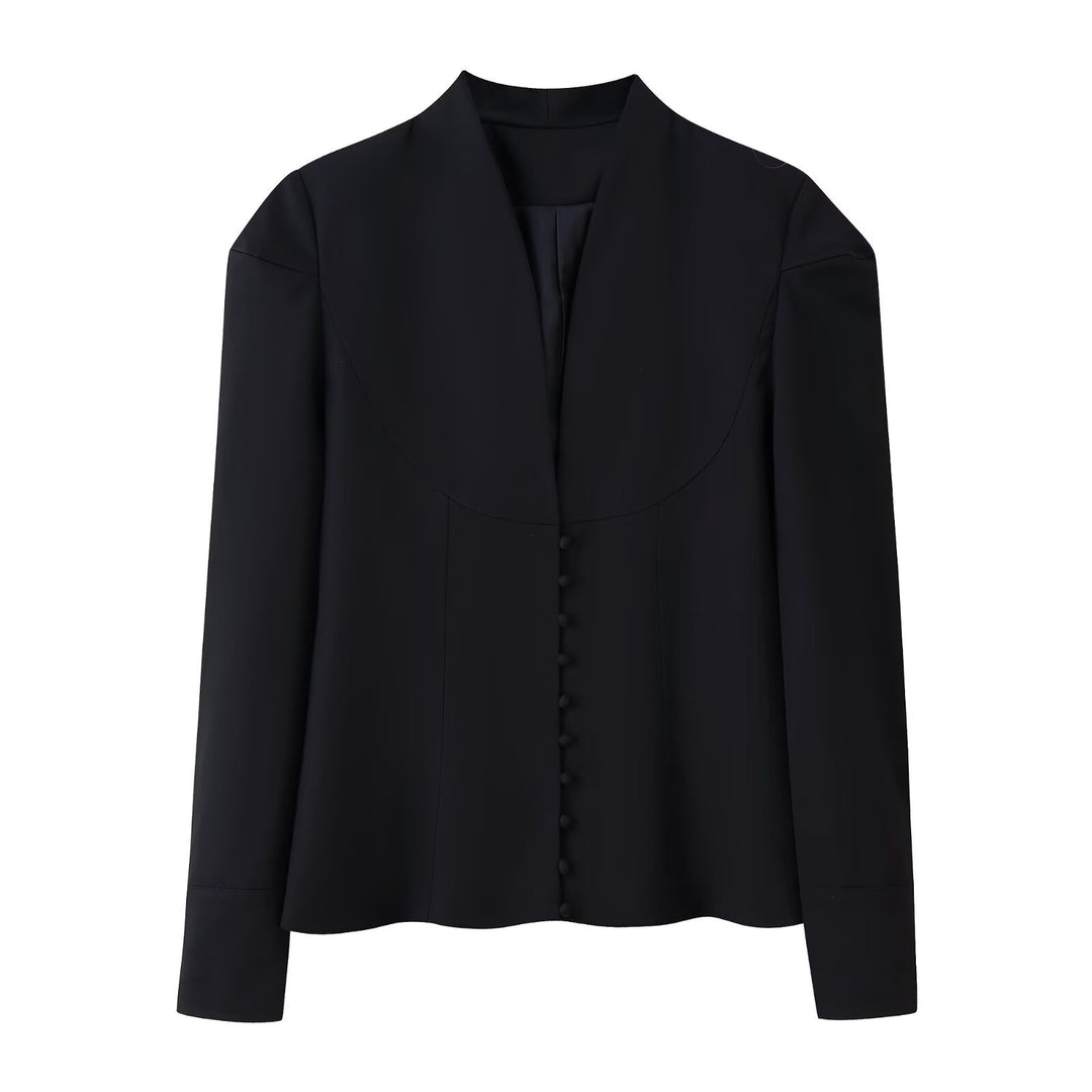 Damen elegante Blazerjacke mit stylischem Stehkragen und dekorativen Knopfdetails Drune