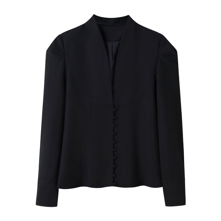 Damen elegante Blazerjacke mit stylischem Stehkragen und dekorativen Knopfdetails Drune