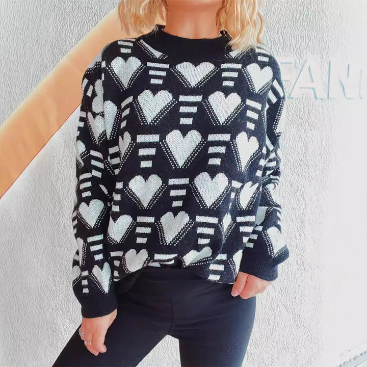 Damen kuscheliger Oversized-Pullover mit herzförmigem Muster Drune