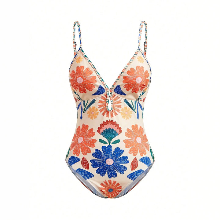 Damen Blumenmuster Badeanzug mit passendem Rock Drune