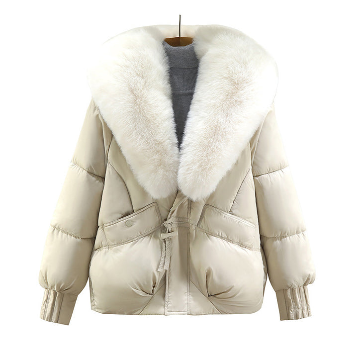 Damen Kurzsteppjacke im Boxy‑Cut mit extra breitem Schalkragen aus Kunstfell und Rippbündchen Drune