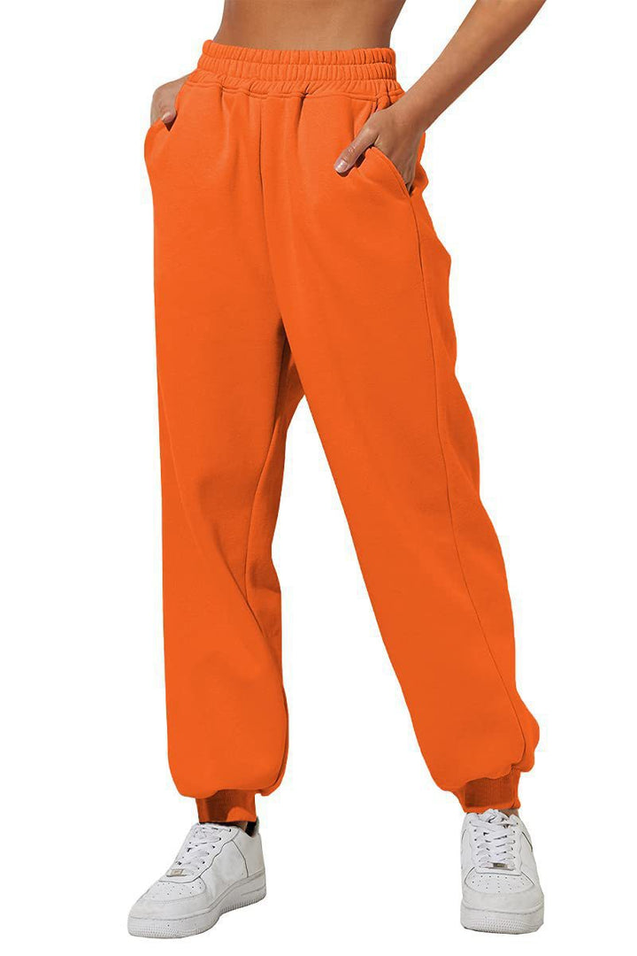 Damen nan weite High‑Waist Jogginghose mit soften Bügelfalten, elastischem Komfortbund und gerippten Knöchelbündchen Drune