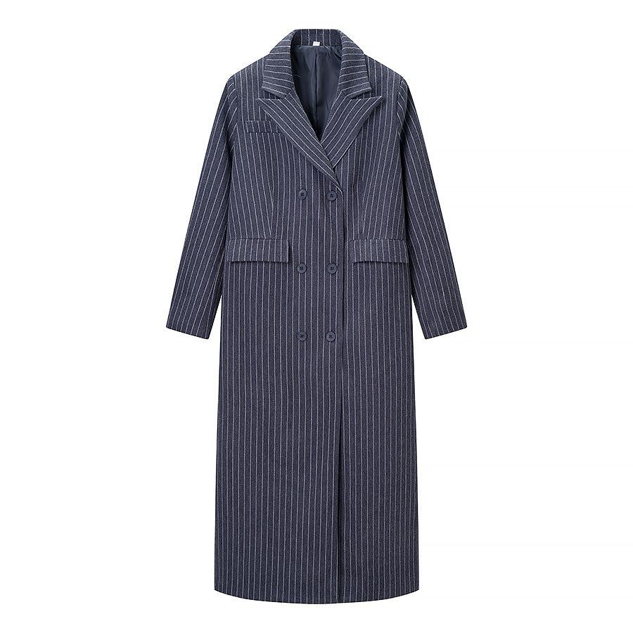 Damen Maximaler Oversize-Mantel im Nadelstreifen-Look mit doppelreihiger Knopfleiste und langen Silhouette Drune
