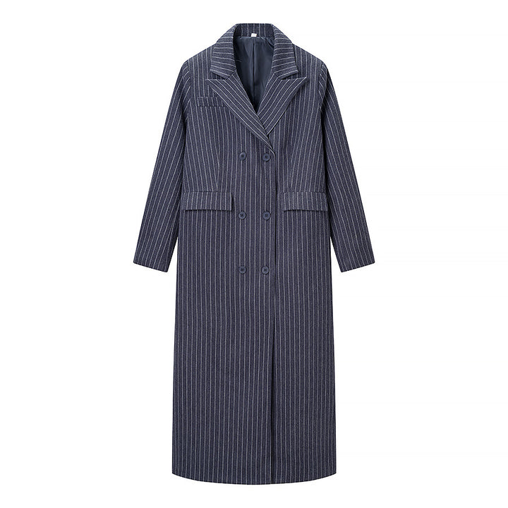 Damen Maximaler Oversize-Mantel im Nadelstreifen-Look mit doppelreihiger Knopfleiste und langen Silhouette Drune