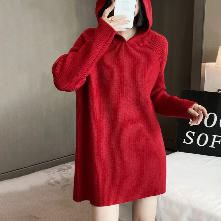 Damen Strickkleid mit Kapuze und lässigem Schnitt Drune