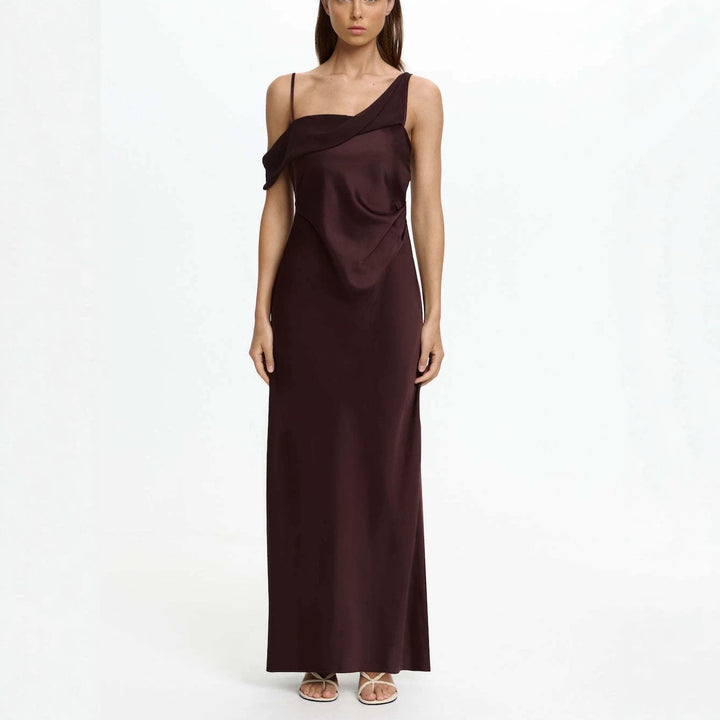 Damen Elegantes Maxikleid mit asymmetrischem Oberteil und fließendem Schnitt Drune