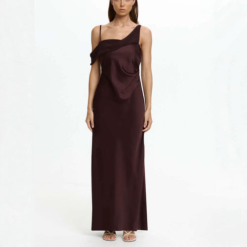 Damen Elegantes Maxikleid mit asymmetrischem Oberteil und fließendem Schnitt Drune