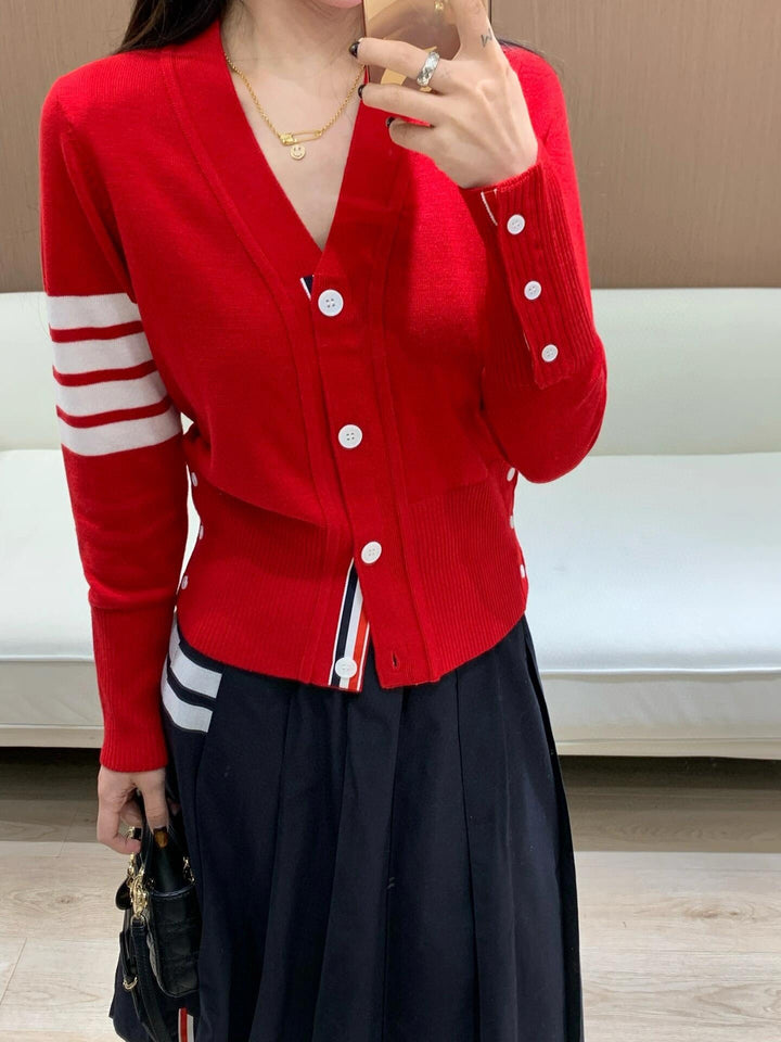 Damen Modischer Strickcardigan mit V-Ausschnitt Drune