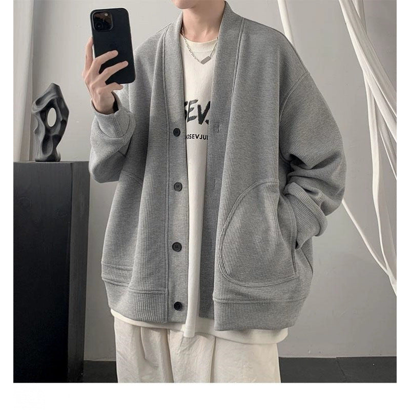 Damen lässige Strickjacke mit tiefem V-Ausschnitt und praktischen Taschen Drune