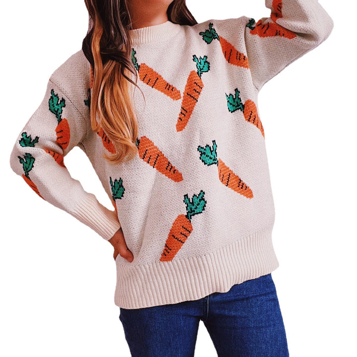 Damen Oversized Strickpullover mit Karottenmuster Drune