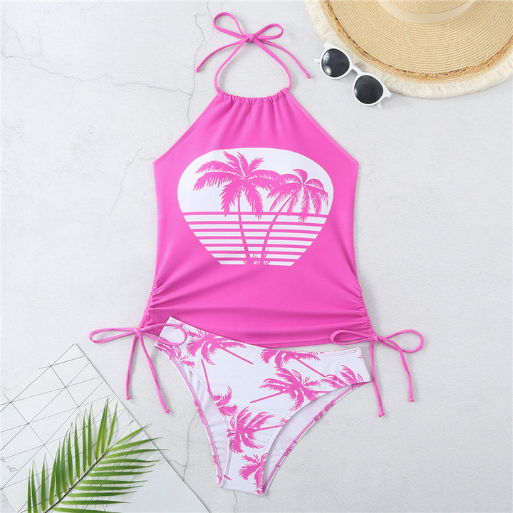Damen Tankini-Set mit verstellbarem Halter-Design und tropischem Druck Drune