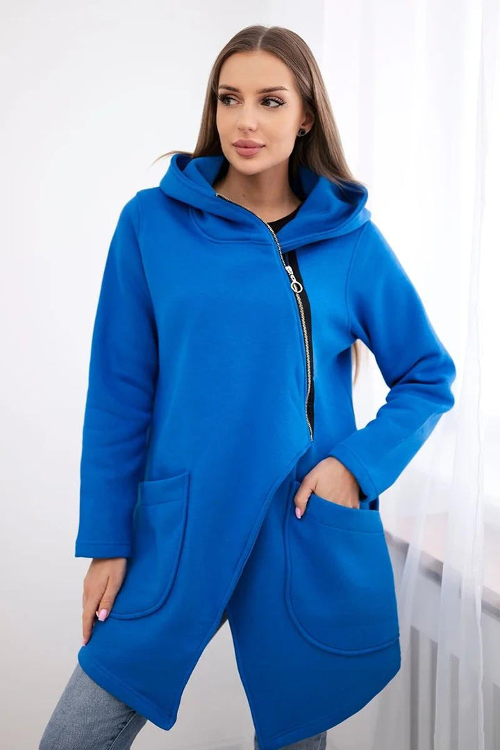 Drune | Zip Kapuzenpullover mittellange Fleece Sweatjacke