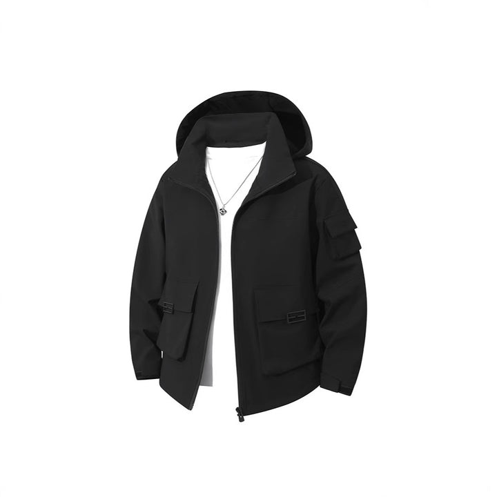 Herren Technische Utility-Kapuzenjacke mit Mehrfach-Pattentaschen und windabweisendem Softshell Drune