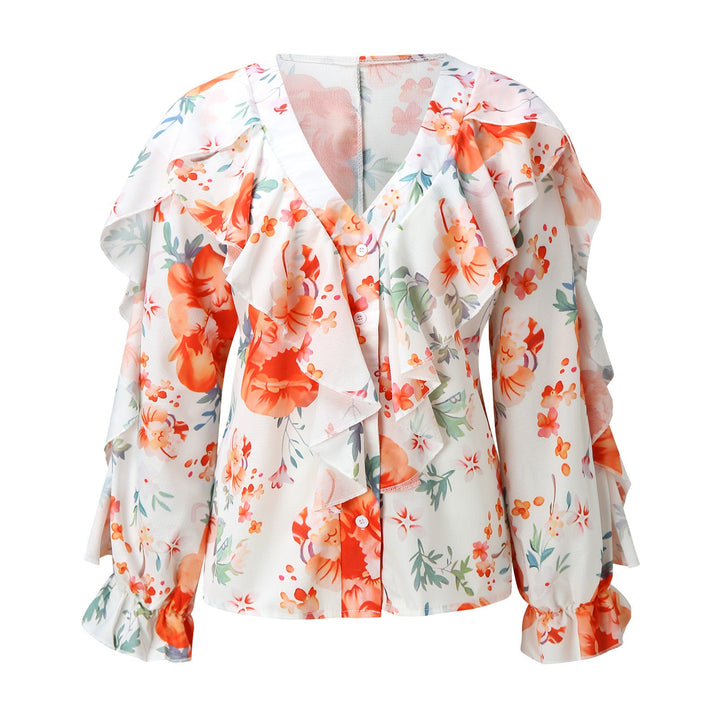 Drune | Chiffon V-Ausschnitt Langarmshirt