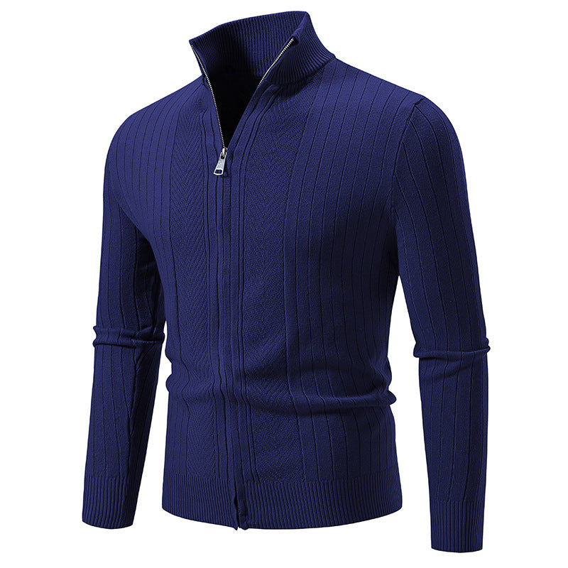 Herren Schmal geschnittene Feinstrick-Zipjacke mit Stehkragen und markanter Rippstruktur Drune