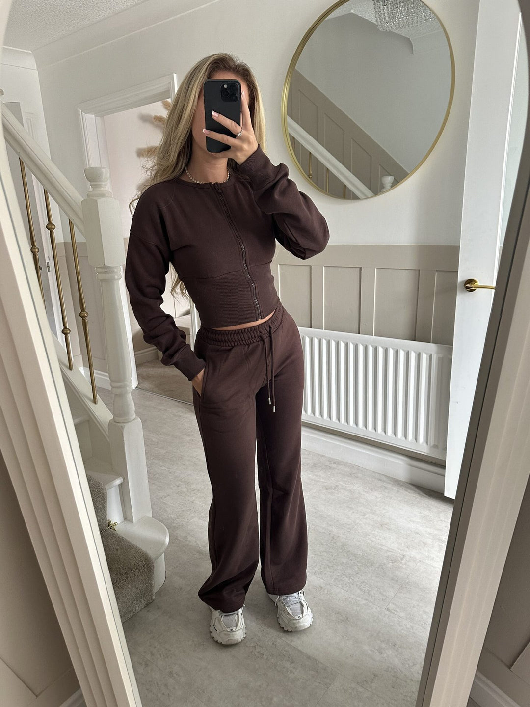Damen lässiger Cropped Hoodie und Jogginghose Set mit elastischem Bund Drune