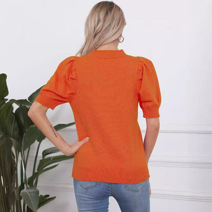Damen Kurzarm-Pullover mit lässigem Kürbis-Motiv Drune