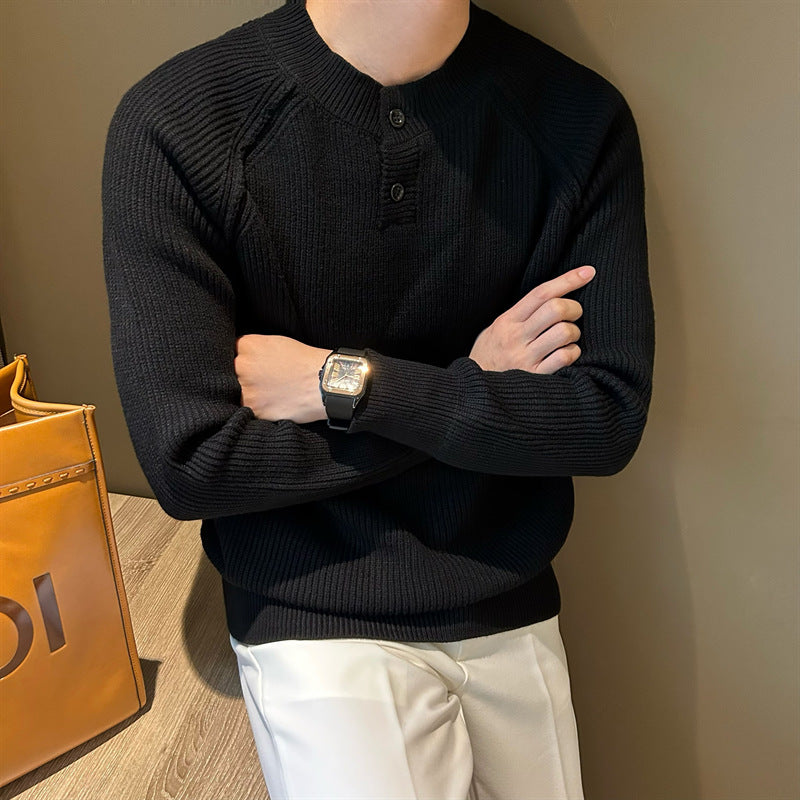 Herren Feinstrick-Henley-Pullover mit Raglanärmeln und feiner Rippstruktur Drune