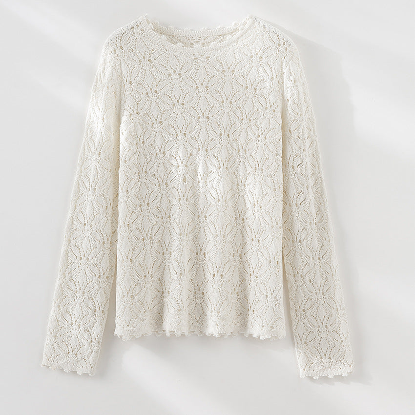Damen Feines Häkel-Longsleeve mit floraler Lochmuster-Struktur und legerer Silhouette Drune