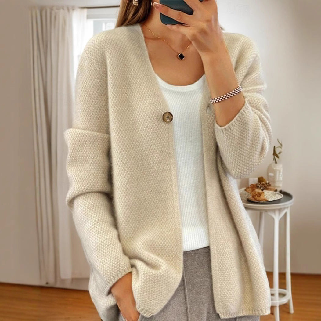 Damen Strickjacke mit feinem Texturmuster und Knopfdetail Drune