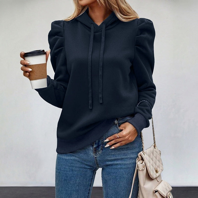 Damen Modischer Kapuzenpullover mit Puffärmeln Drune
