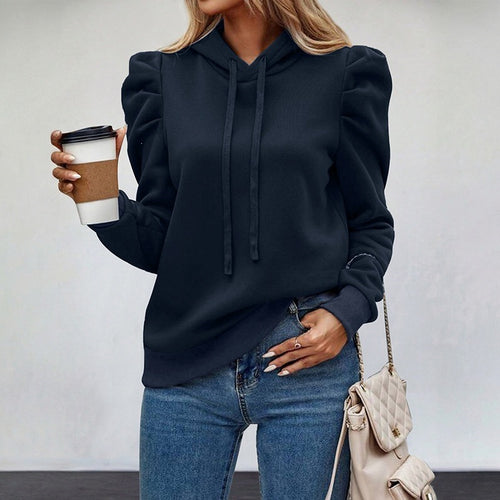 Damen Modischer Kapuzenpullover mit Puffärmeln Drune