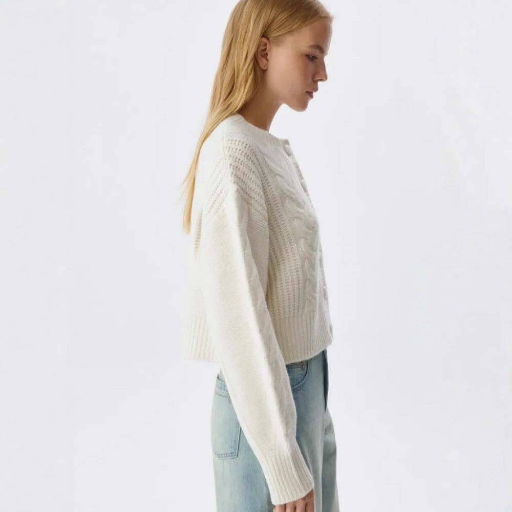 Damen Modischer Grobstrickpullover mit Knopfdetails Drune