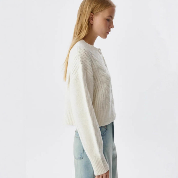 Damen Modischer Grobstrickpullover mit Knopfdetails Drune