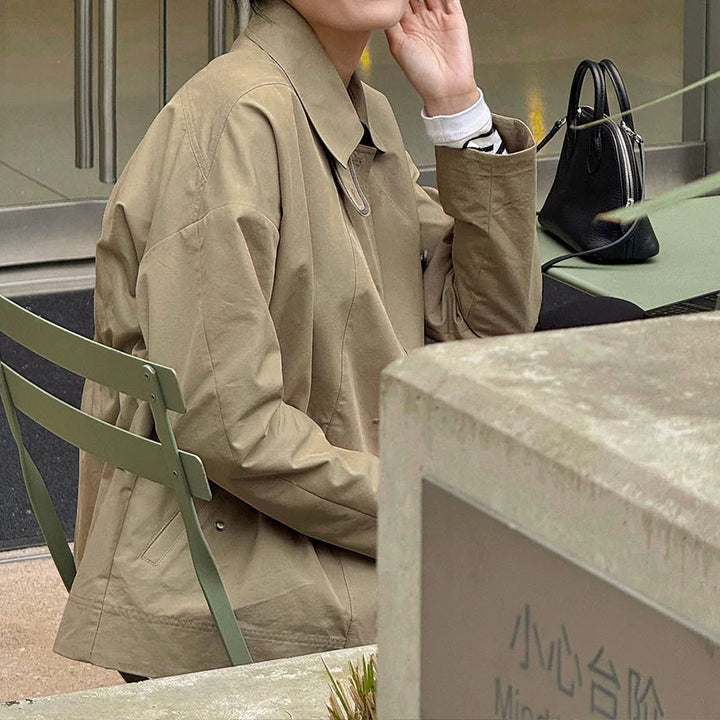 Damen Modische Kurzjacke mit hohem Kragen Drune