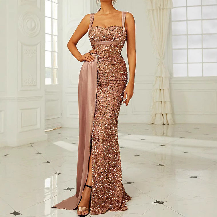 Damen Glamouröses Abendkleid mit schimmernden Pailletten und elegantem Schlitz Drune