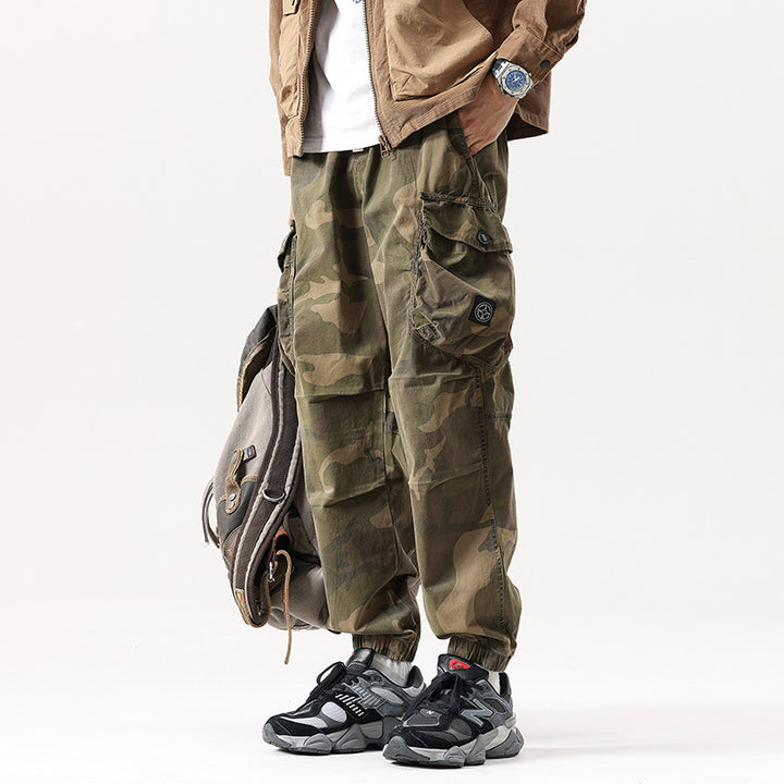 Herren Cargo-Joggerhose mit verstärkten Knien, Multifunktions-Taschen und Kordelbund Drune
