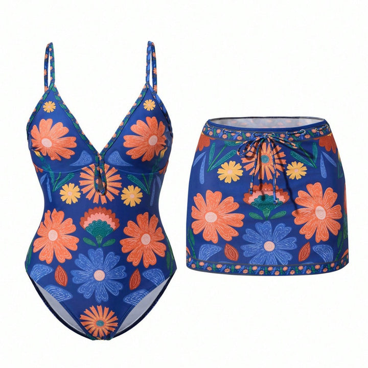 Damen Bikini-Set mit floralem Design und passendem Rock Drune