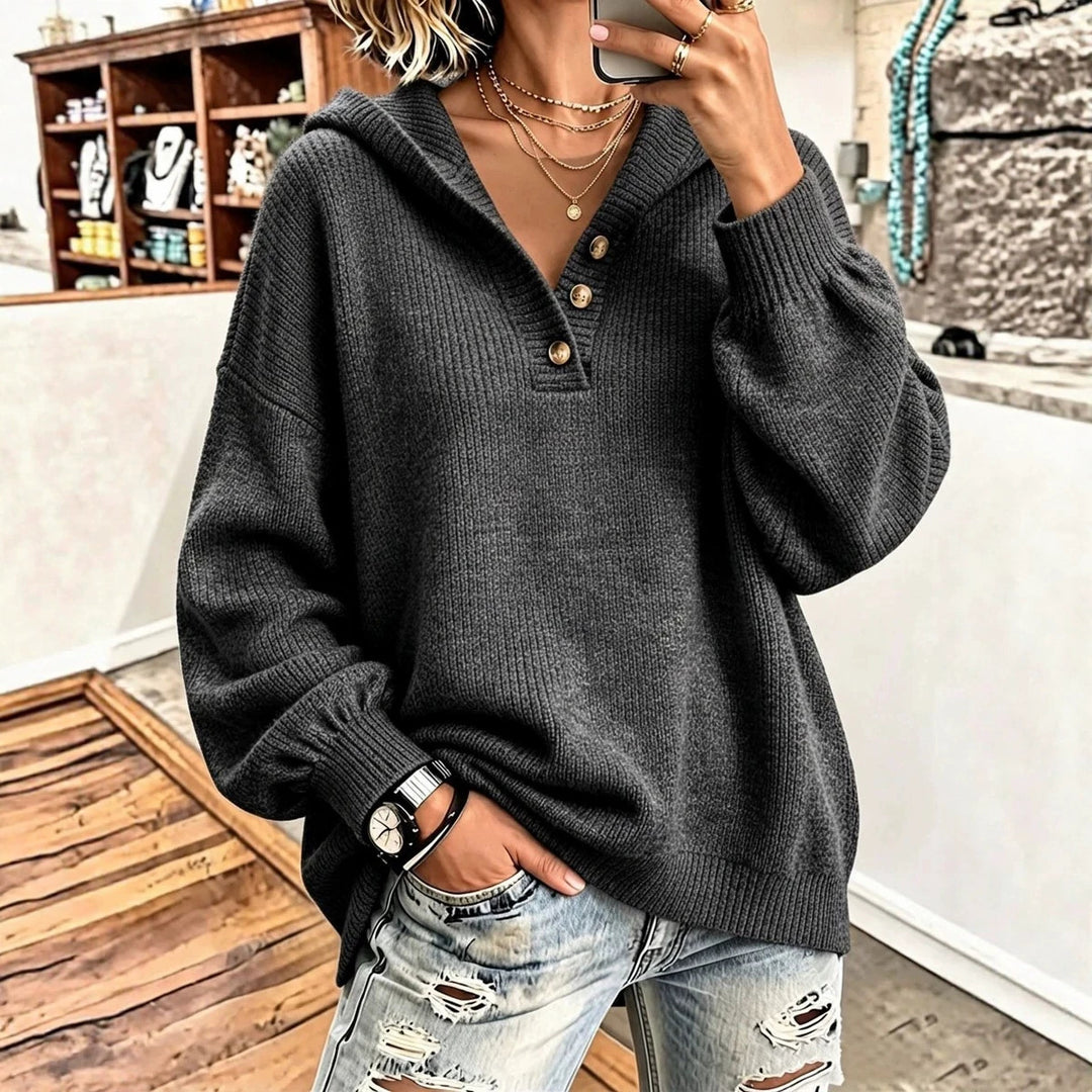 Damen Bequemer Strickpullover mit Kapuze Drune