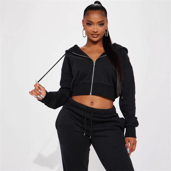 Damen lässiges Sweatset mit cropped Hoodie und weiten Hosen Drune
